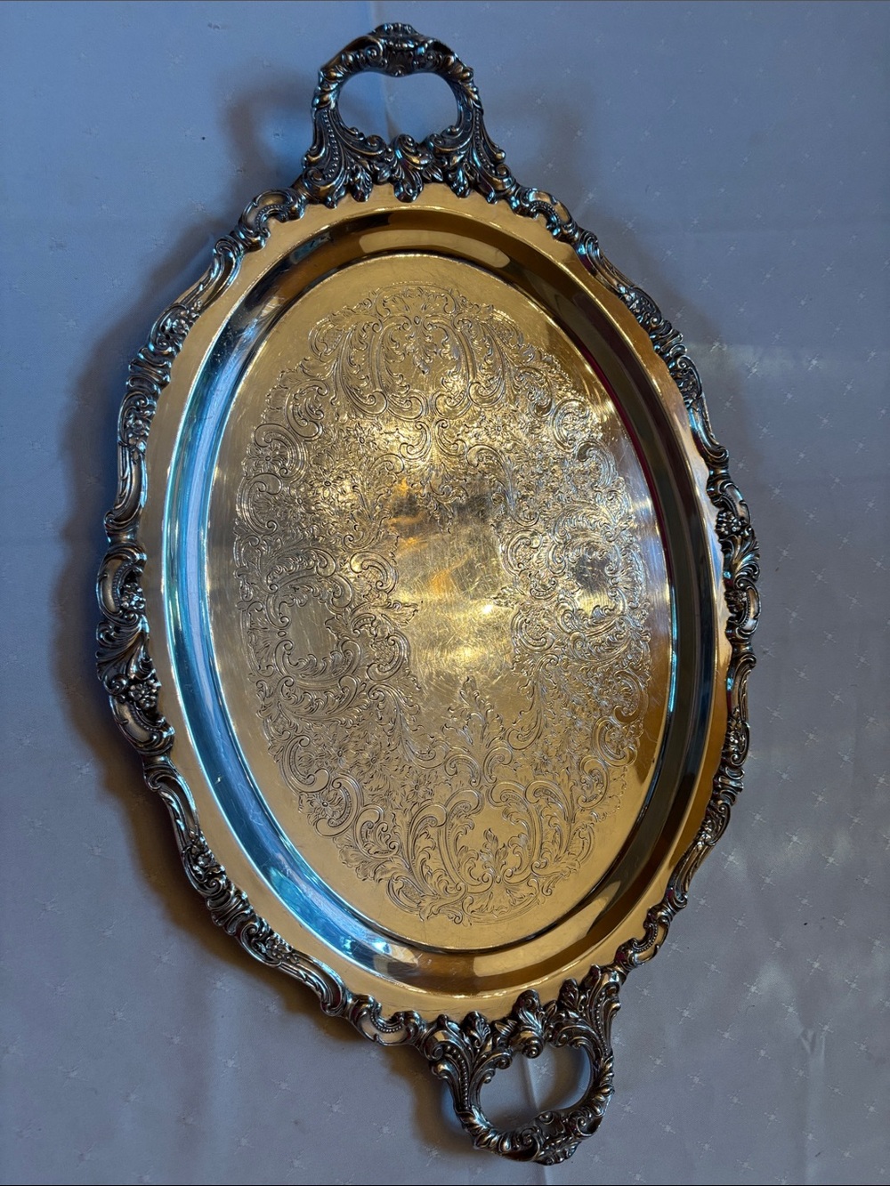 Vintage baroque by Wallace oval silver plated, Victorian, serving platter tray